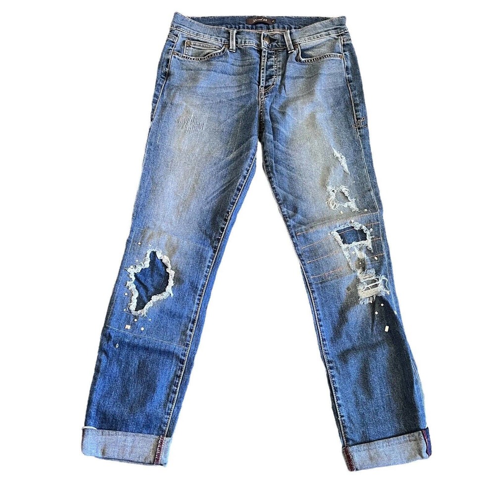 Level 99 Rip And Repair Jeweled Distressed Cropped Jeans 25